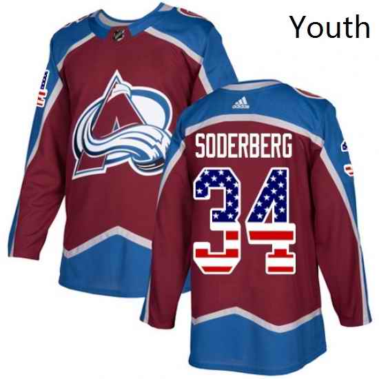 Youth Adidas Colorado Avalanche 34 Carl Soderberg Authentic Burgundy Red USA Flag Fashion NHL Jersey